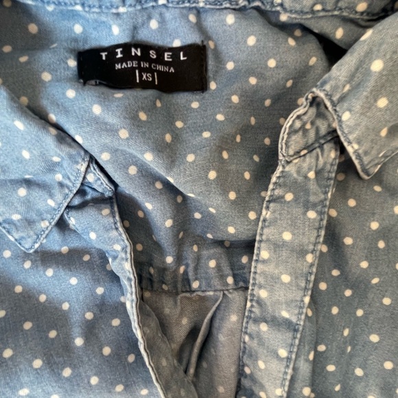 Tinsel Chambray Style Polka Dot Button Down Shirt - Picture 7 of 8